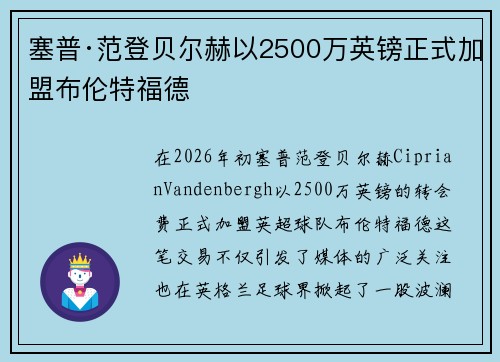 塞普·范登贝尔赫以2500万英镑正式加盟布伦特福德